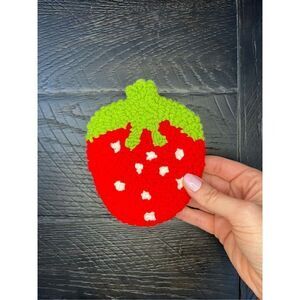 tufted strawberry embroidered mug rug